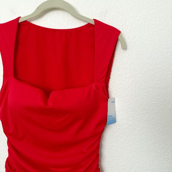 [Popilush] Red Square Neck Ruched Sculpting Slimming Shaping Bodysuit NWT Sz XL - Picture 6 of 11